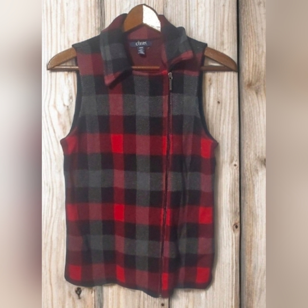 Chaps Vest Women's Size Medium Plaid Fabric Vest in Red and Black